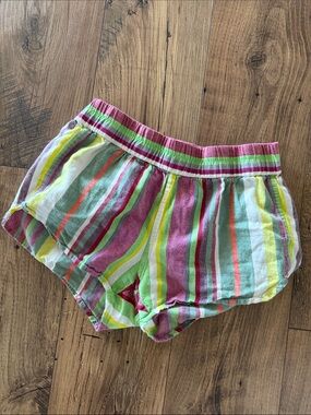 Kavu Striped Multicolor Athletic Shorts — Pink, Green, Yellow, White